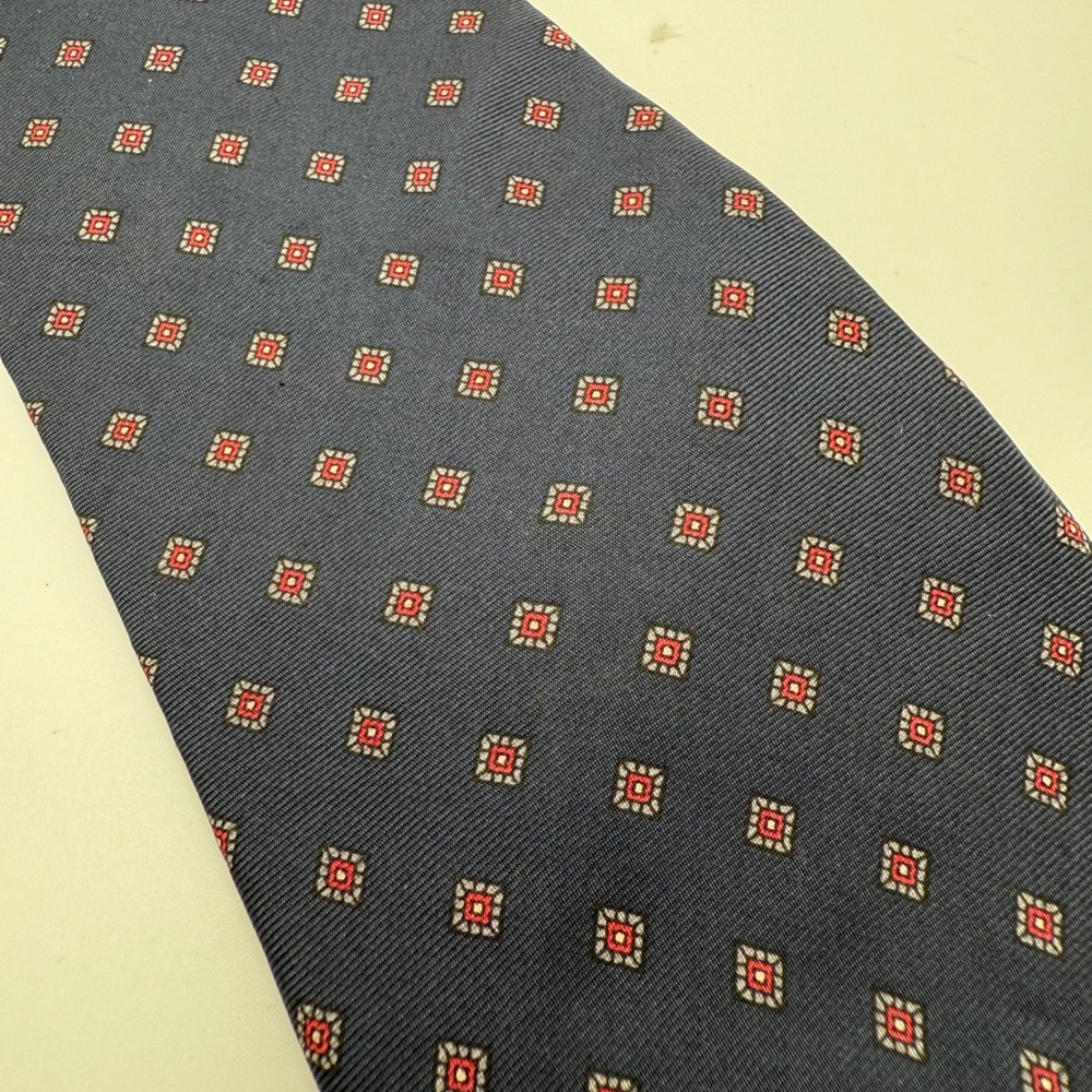 Hardy Amies‎ Mens Navy Silk Tie with Red Diamond Pattern